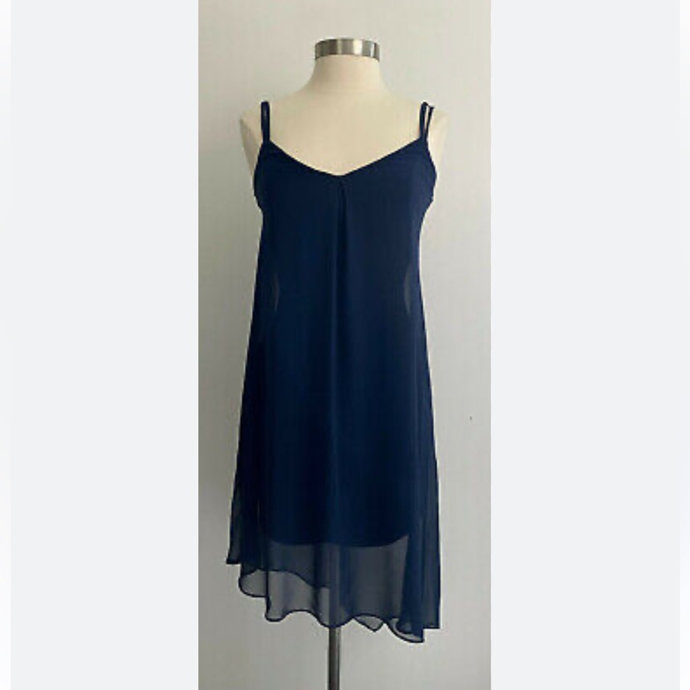 White House Black Market Navy Chiffon Dress. NWT